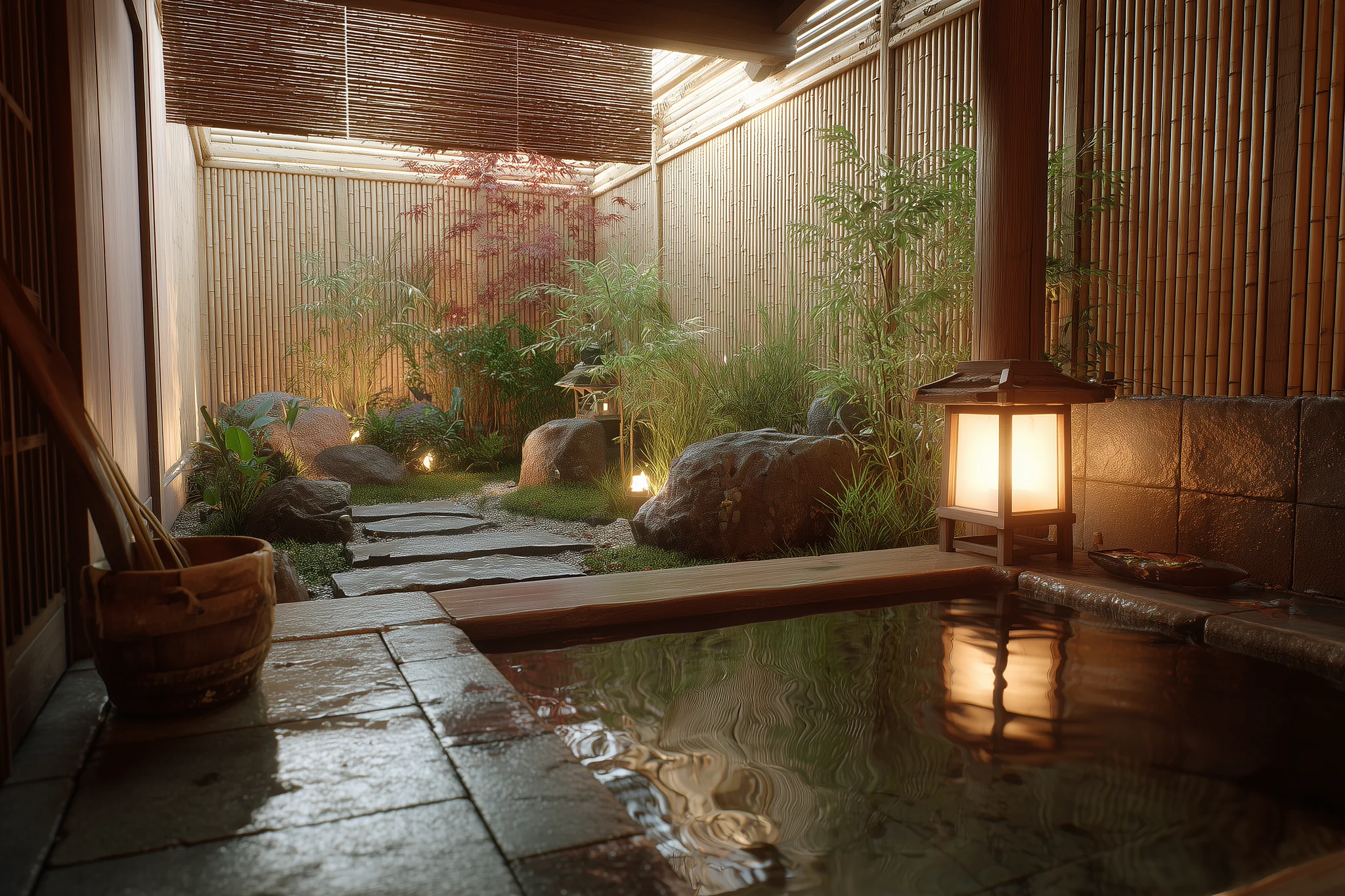紅葉の庭園と母屋